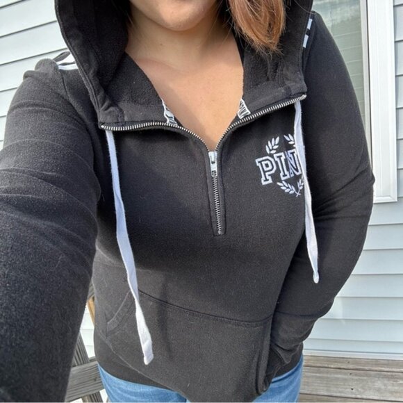Victoria's Secret PINK | Black Quarter Zip Hoodie | Size Small - Picture 3 of 11